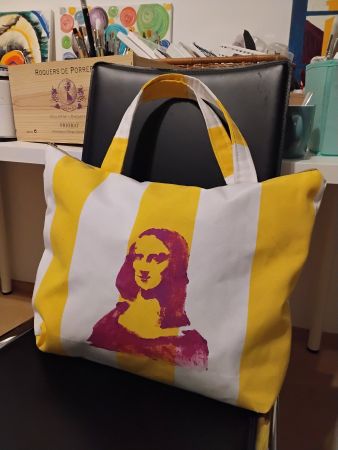 Stofftasche Mona Lisa gelb gestreift Handarbeit Unikat