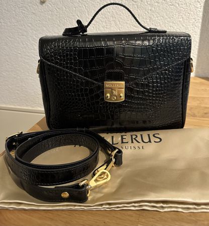 Handtasche Marly Mollerus Leder Krokoprint schwarz Neu