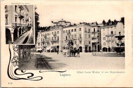 AK, Lugano, Postkutsche, Hotel Garni, Kt Tessin