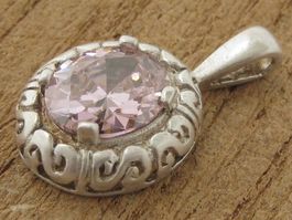 Vintage Anhänger Silber 925 floral mit rosa Stein