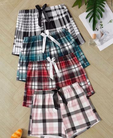 4x -Pyjama-Shorts-Karo-kurz-hoher Tragkomfort-Topangebot