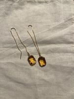 Boucles plaqué or cabochon ambre en verre taillé