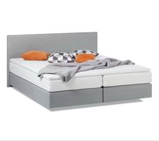 Boxspringbett Ramona Strukturstoff Hellgrau 200x200cm