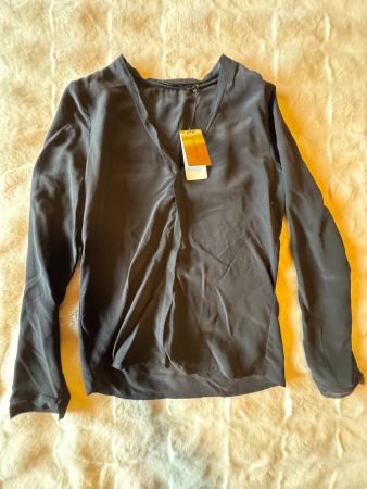 Berenice Black Silk Envers Satin Blouse – Size 36 (New)