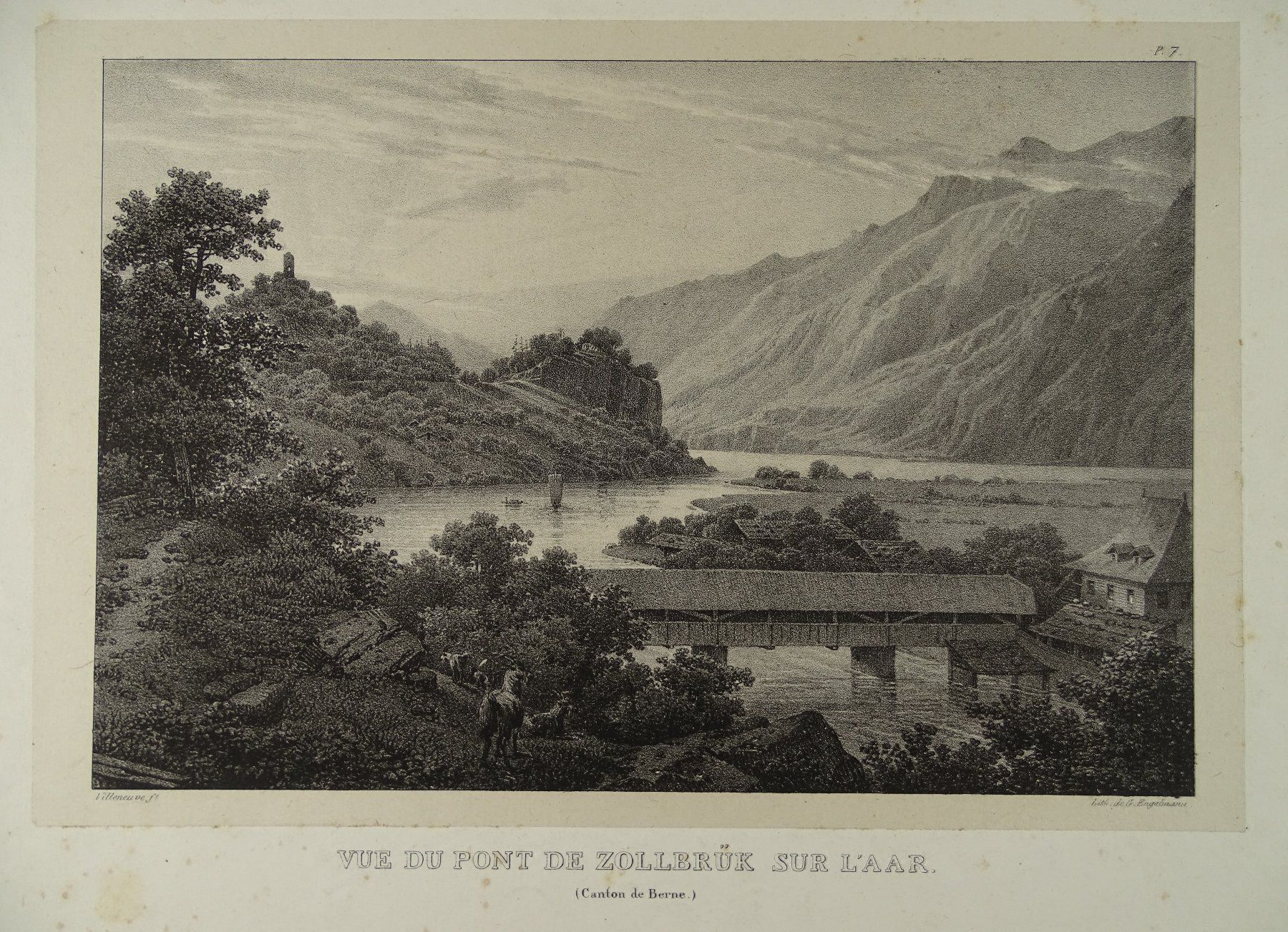 Incisioni: ZOLLBRÜCK INTERLAKEN, LITHOGRAPHIE 1824 – Usato da Grüningen venduto da Kartensammler