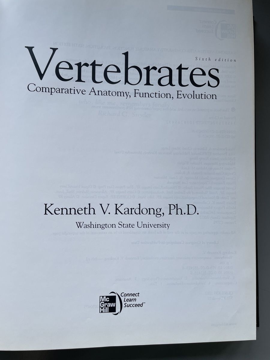 Libri: Vertebrates, Comparative Anatomy, Function, Evo von Kardong – Usato da Zürich venduto da ehupp 1