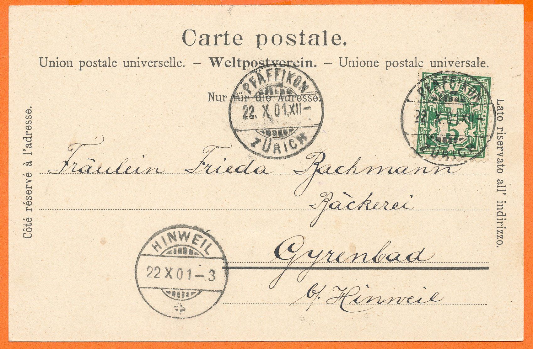 Cartoline postali: Gruss aus PFàFFIKON / ZH - Teilansicht 1901 – Usato da Liestal venduto da flohmy 1