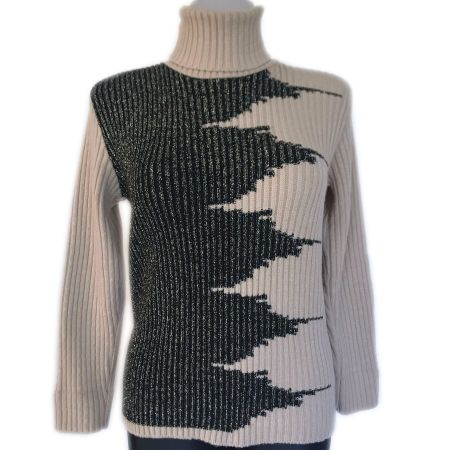 Pullover beige Gr. M/L mit Lurexeinsatz schwarz 1960s