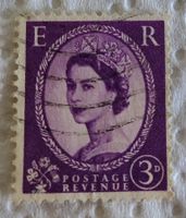 Briefmarke Timbre 3 pence 1957 Elizabeth II GB violet