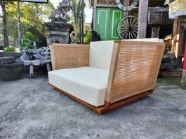 Sofa Couch Lounge Sitzmöbel Teakholz Natur Rattan Kanapee