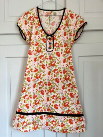 CAMALEON Sommerkleid Blumen Orange Grün Retro-Details