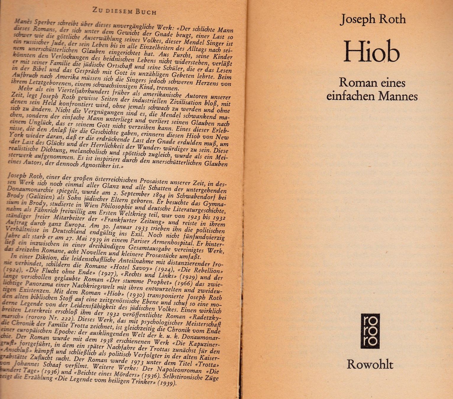 Libri: Joseph Roth    Hiob    rororo Taschenbuch – Usato da Luzern venduto da Pinot88 1