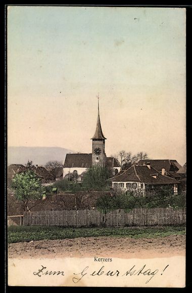Cartoline postali: AK Kerzers, Kirche und Ort – Usato da Berlin venduto da bartko-reher