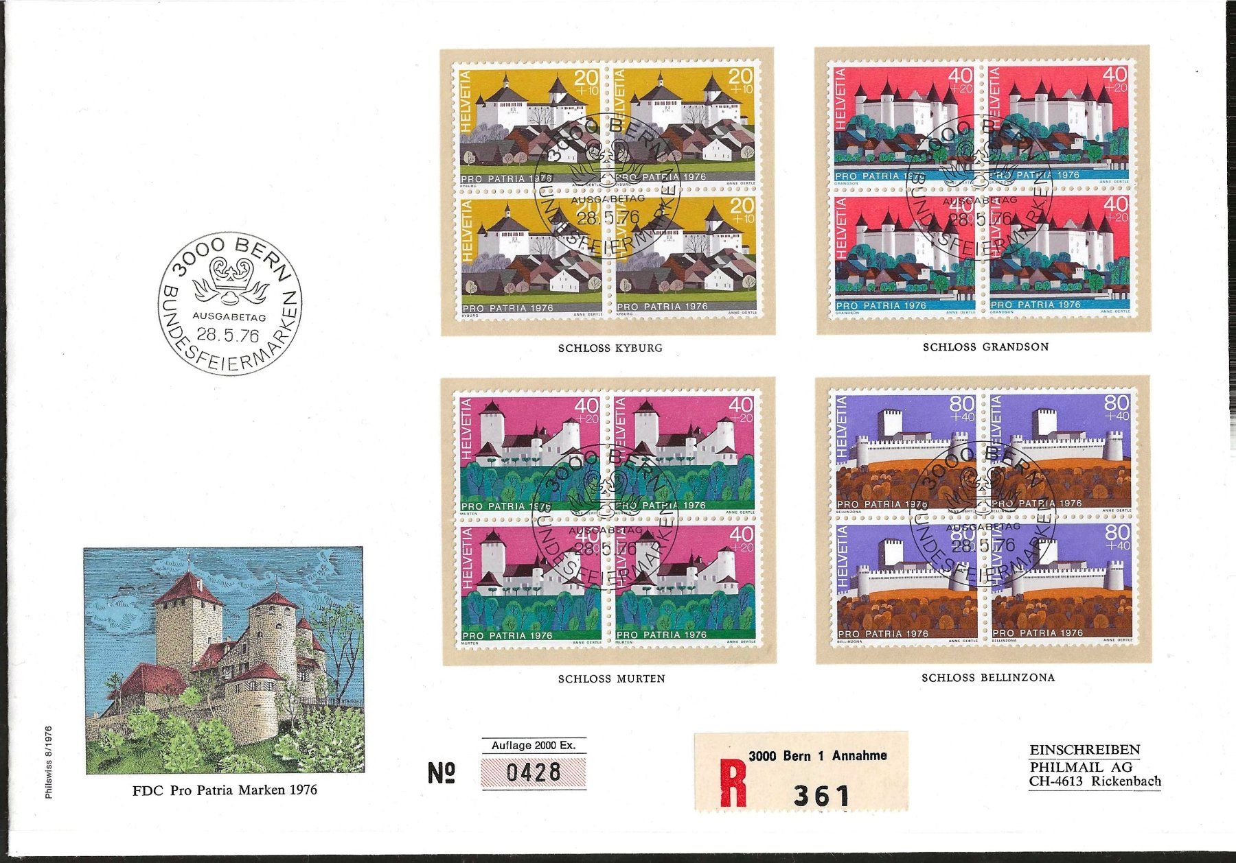 Tutti i francobolli: FDC 4er Block-Serie Pro Patria 1976 – Usato da Zürich venduto da Philacat11
