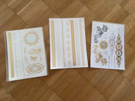 Temporäre Tattoos Gold Silber Set 3 Bogen neuwertig