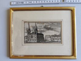 Kupferstich Zürcher Kirchen Grossmünster und Fraumünster