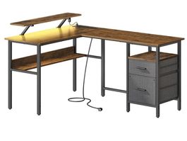 L-förmiger Schreibtisch mit Steckdosen LED USB TARGON