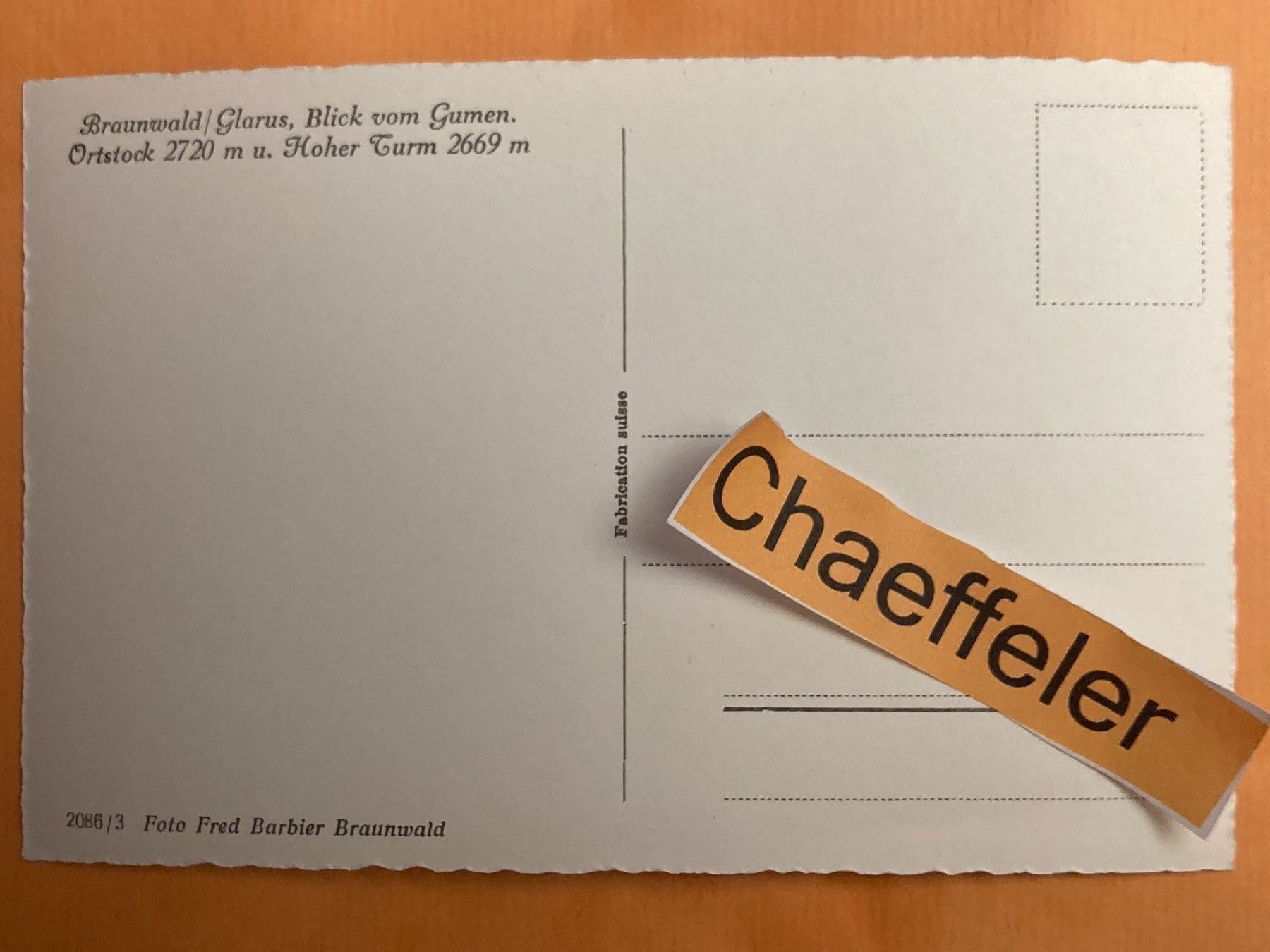 Cartoline postali: Braunwald Glarus, Blick vom Gumen. – Usato da Zürich venduto da Chaeffeler 1