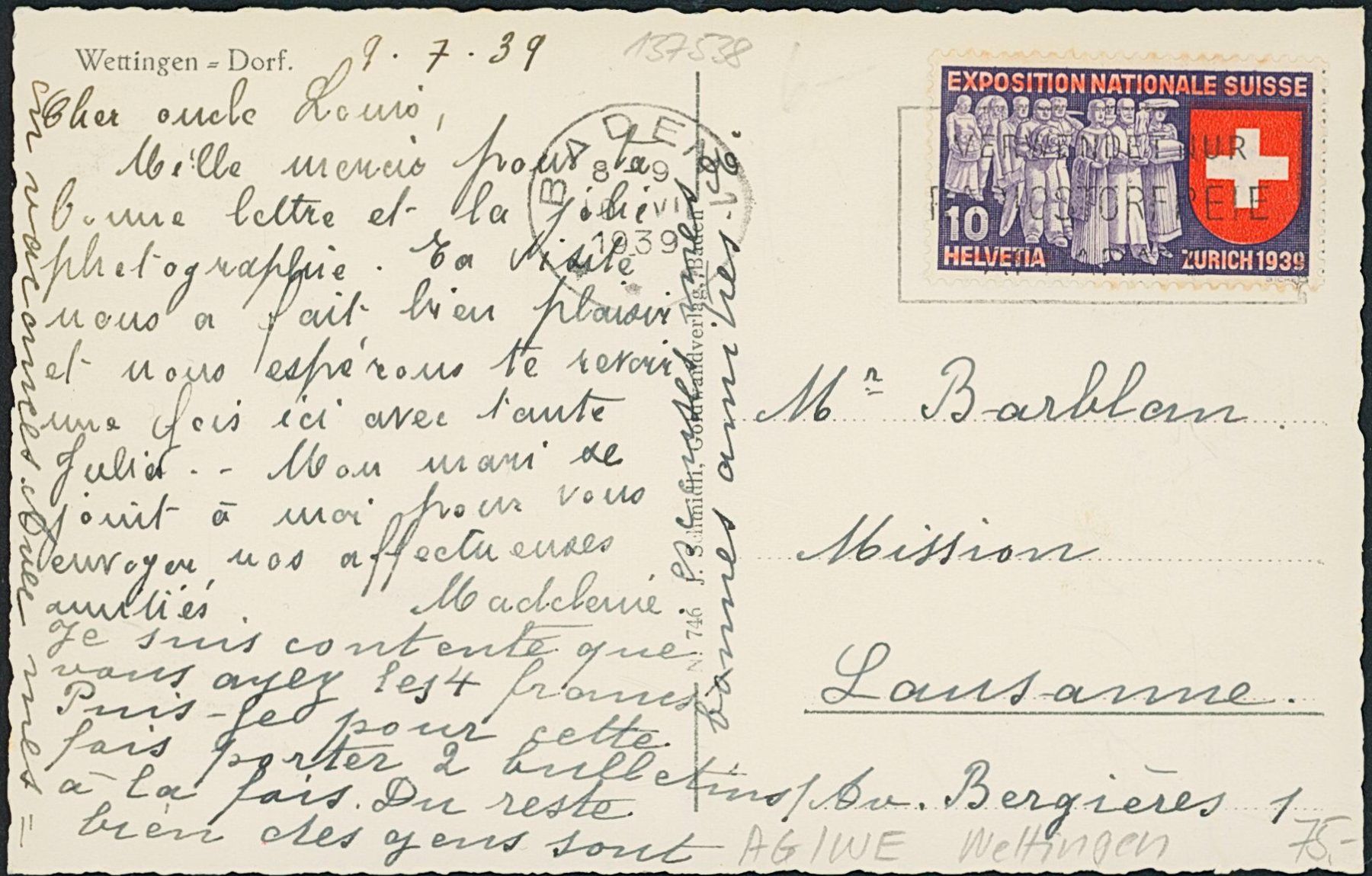 Cartes postales: AG Wettingen – D'occasion à Schindellegi par stationary 1