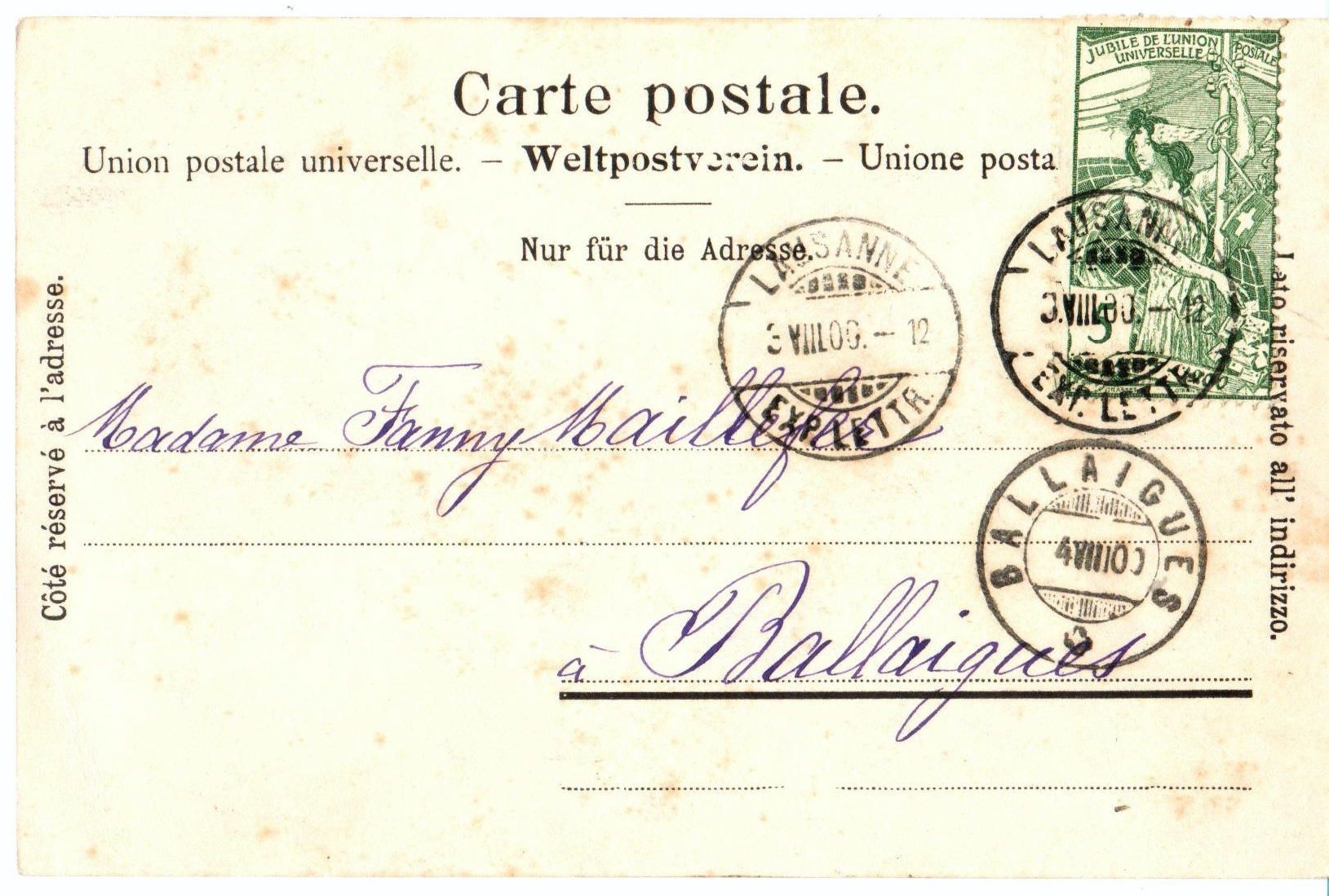 Cartoline postali: 1900 - Vue générale de Lausanne - UPU – Usato da Chavornay venduto da 4dphila