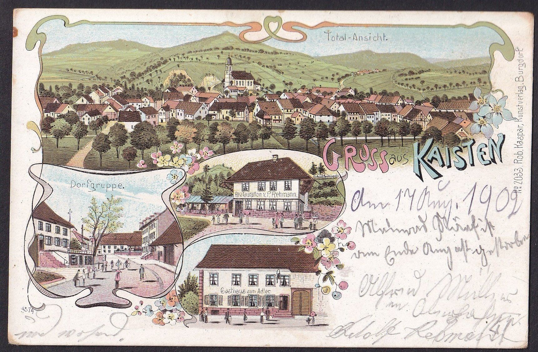 Ansichtskarten: Kaisten farbige Lithografie 4 Bilder – Gebraucht aus Olten von clotaldi