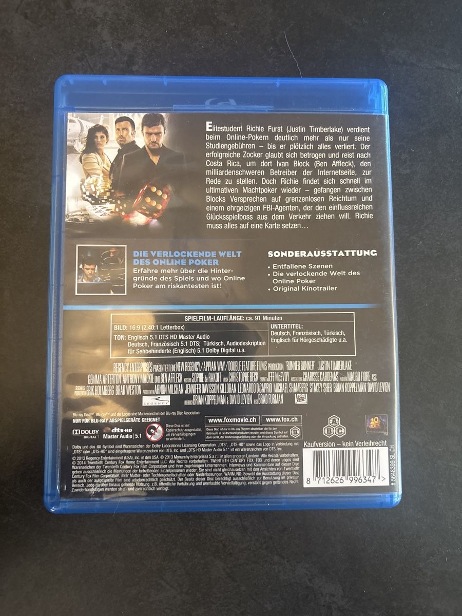 Tutti i DVDs: Runner Runner - Blu-ray mit Justin Timberlake & Ben Affleck – Nuovo (secondo la descrizione) da Ruswil venduto da Slivio_ 1