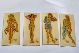 4 original Abziehbilder Pinups gezeichnet von Alberto Vargas