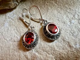 Ohrringe Ohrhänger CB Zirkonia rot u. Markasiten 925 Silber