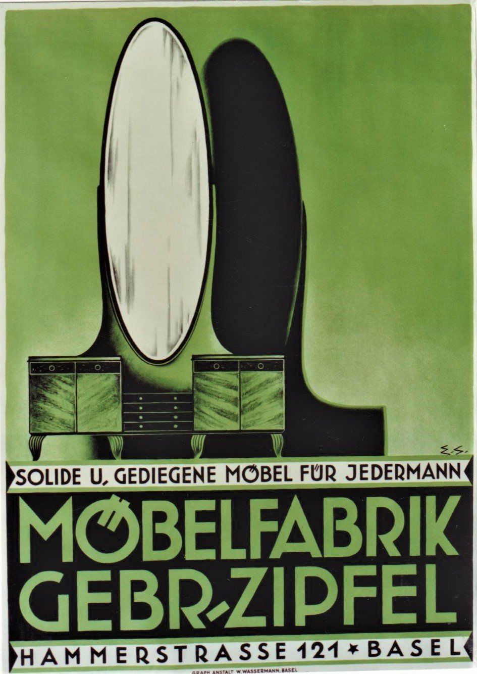 Foto & Immagini: ART DECO MOEBELFABRIK ZIPFEL BASEL c.1930 Original Plakat – Usato da Blonay venduto da postercollection