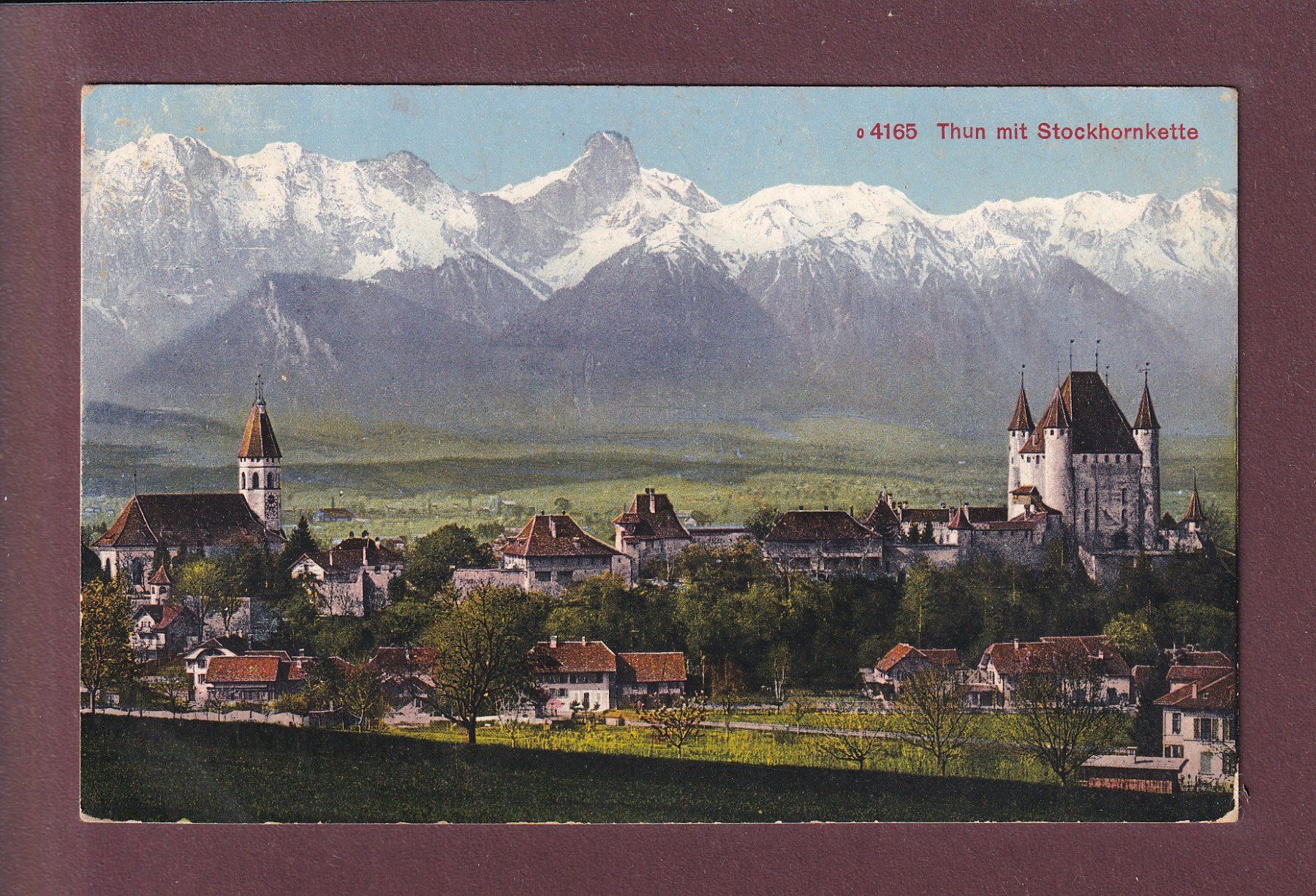 Cartoline postali: THUN - Schloss - Stockhornkette - 1916 – Usato da Pully venduto da nicecards