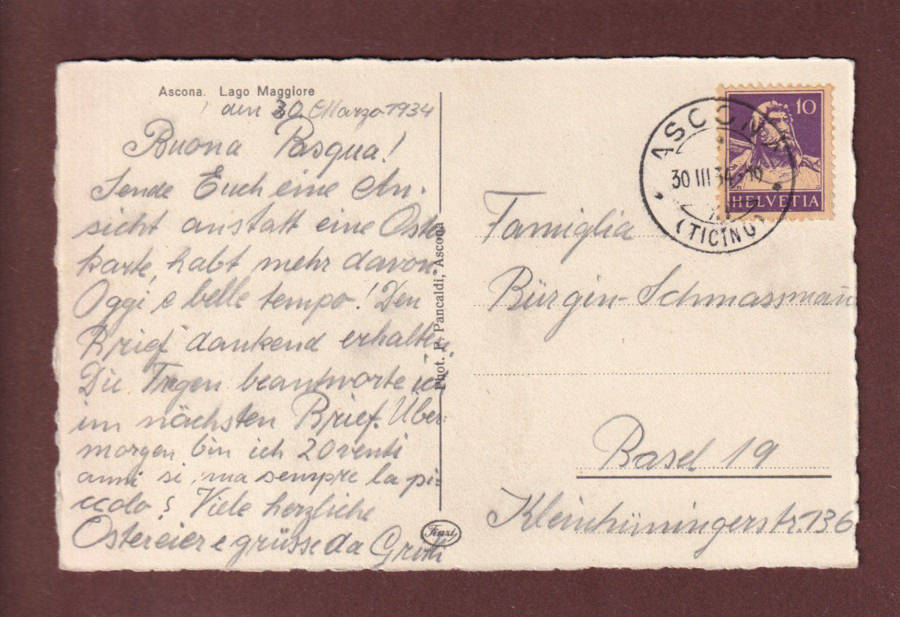 Cartoline postali: ASCONA - 1934 – Usato da Pully venduto da nicecards 1
