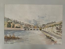 Aquarell Lugano Firenze Baumann Nov 81, Original, gerahmt