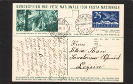 FDC Bundesfeierkarte 1931,Nr.53 l f , Zürich-Genf,Alpenkette