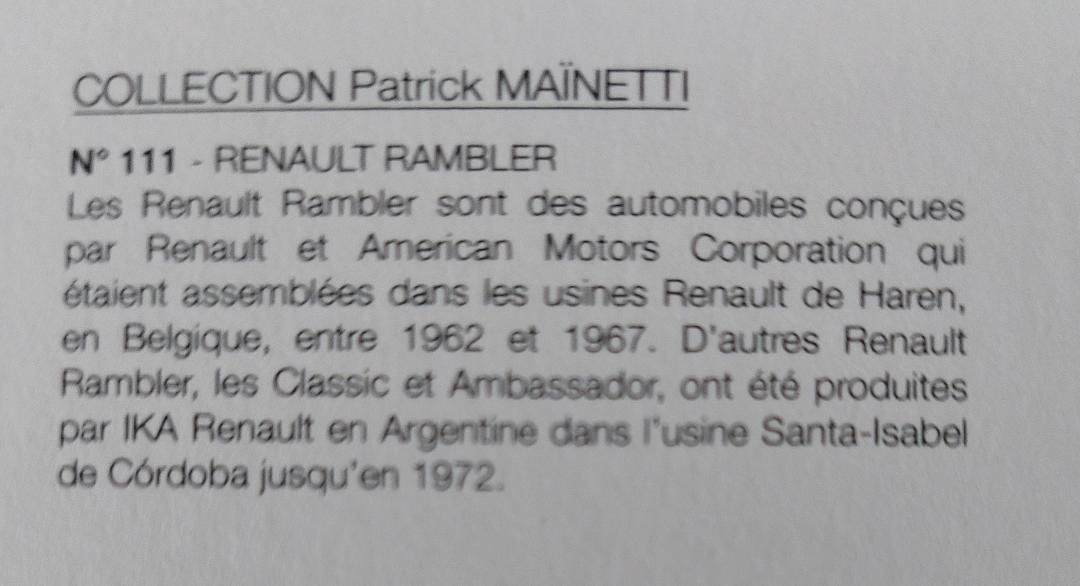Cartoline postali: RENAULT RAMBLER  1962 - 1967 – Nuovo (secondo la descrizione) da Delémont venduto da Domdom1 2