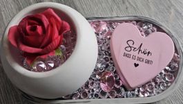 Deko-Set Herz und Rose auf Tablett neuwertig