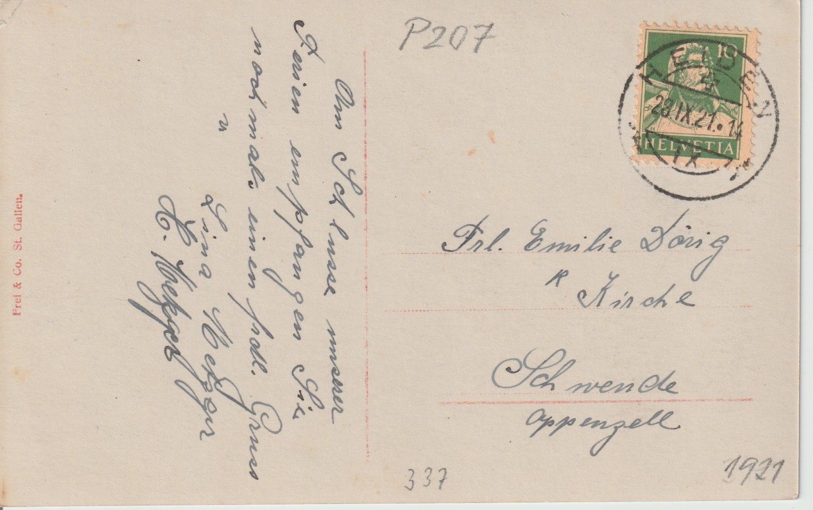 Cartoline postali: P 207 Heiden mit Fünfländerblick, 1921 – Usato da Freienbach venduto da Bhaltis 1