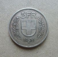 Abart ++ 5.- Franken 1931 - 10* über Kopf, gute Erhaltung