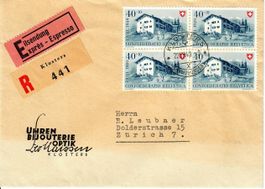 R-Express Klosters mit 4er Block PP 1949 40Rp.