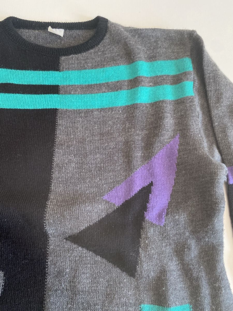 Pulls & Sweat-shirts: Retro Pullover 80er geometrisch schwarz grau lila türkis – D'occasion à lommis par inf_thv8 3