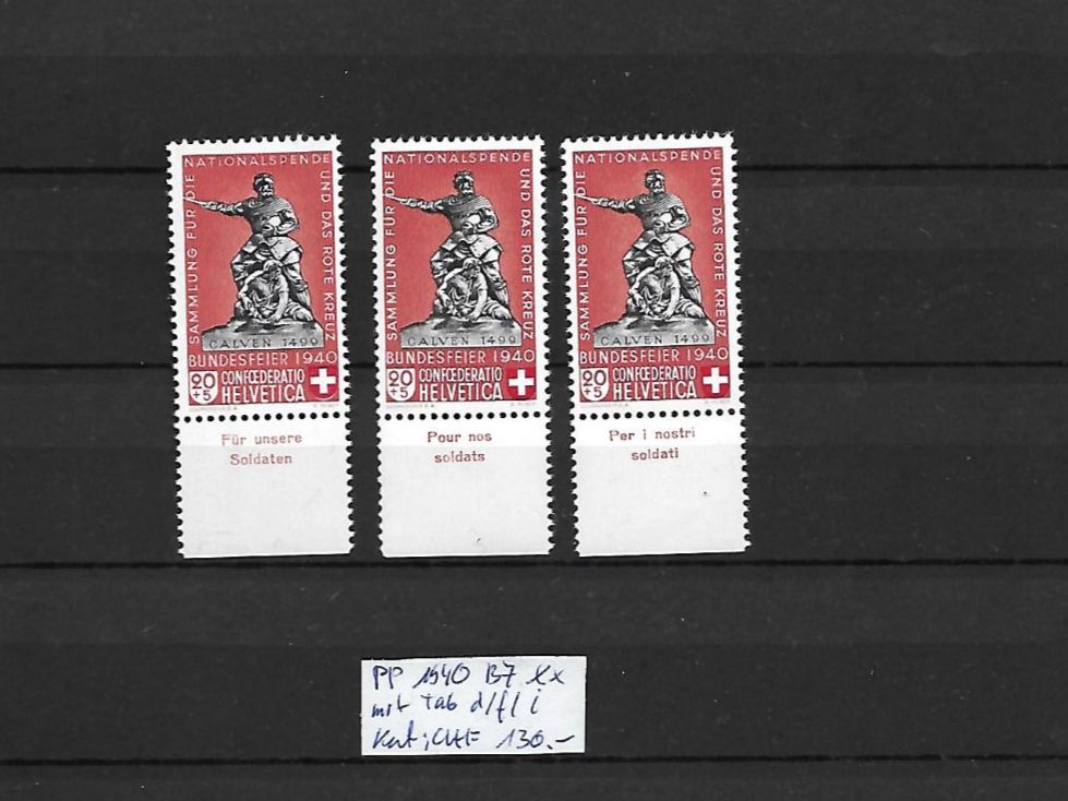 Tutti i francobolli: PP 1940 B7 ** mit Tab d/f/i Kat: CHF 130.- – Nuovo (secondo la descrizione) da Basel venduto da Ilp