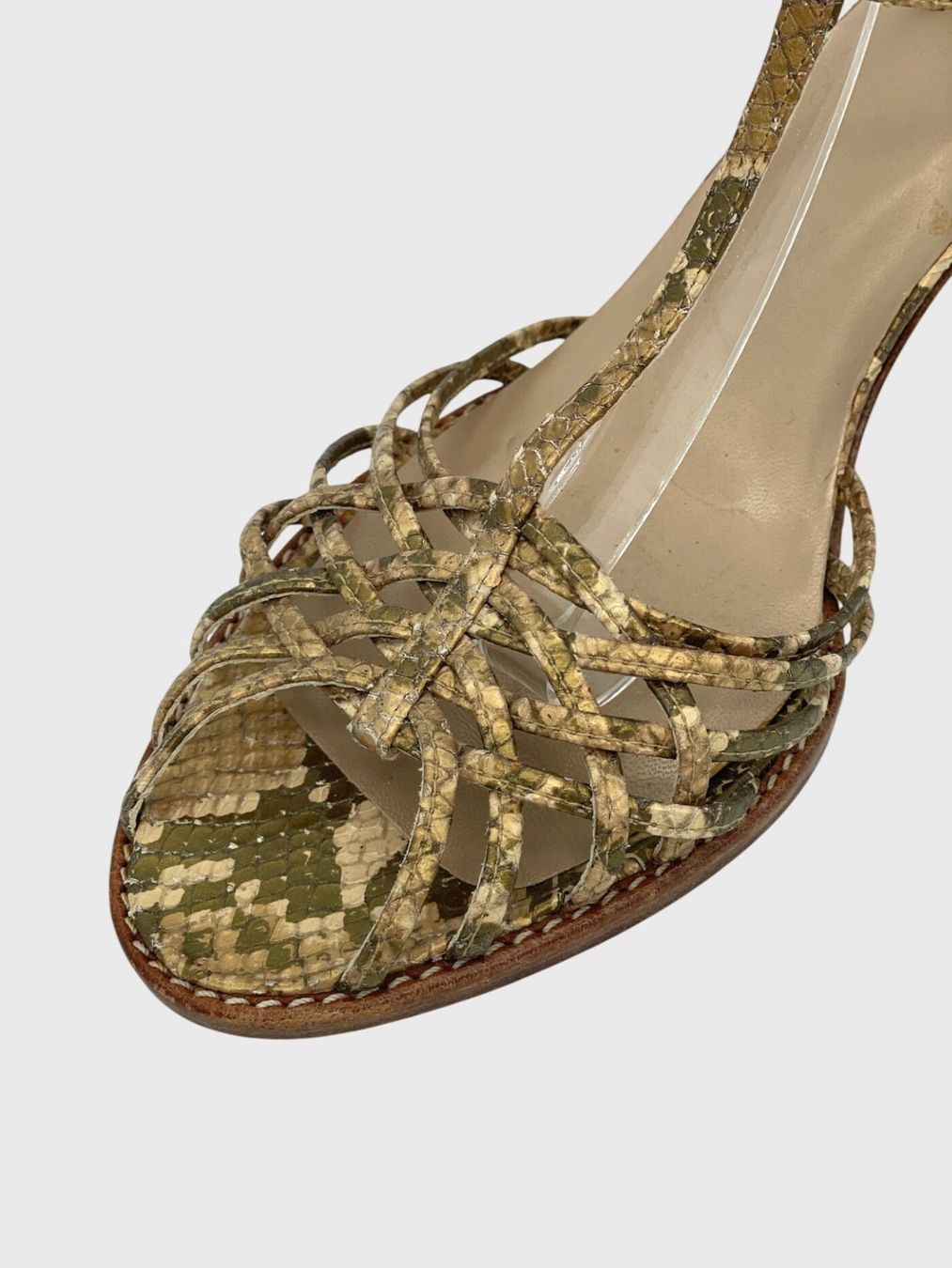 Stuart Weitzman Scarpe da donna: Stuart Weitzman Snakeskin Sandale mit Absatz EU 38 Metallic – Usato da Zürich venduto da shoe_shop 5