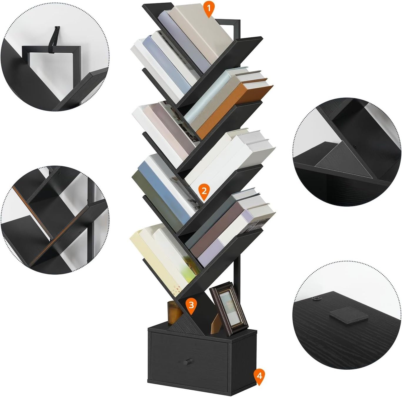 Regale: Bücherregal Baumregal 9 Ebenen mit Schublade Schwarz – Neu und originalverpackt aus Schaffhausen von AllesMussRaus90 8