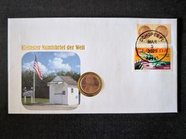 2021 Kleinster Münzbrief der Welt USA ONE CENT