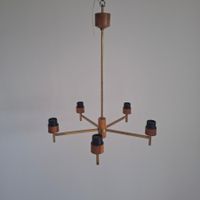 Lustre 5 branches laiton noyer mid century vintage mcm