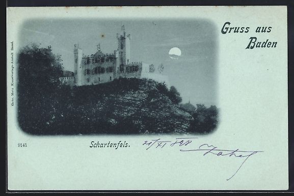 Cartoline postali: Mondschein-AK Baden, Der Schartenfels be – Usato da Berlin venduto da bartko-reher