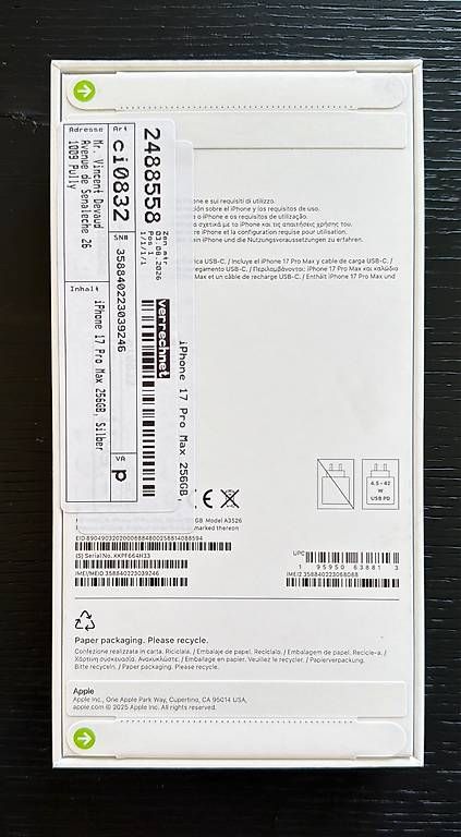 Telefoni cellulari / Smartphones: iPhone 17 pro Max 256g silver NEUF SCELLÉ  – Usato da Pully venduto da forceed 1
