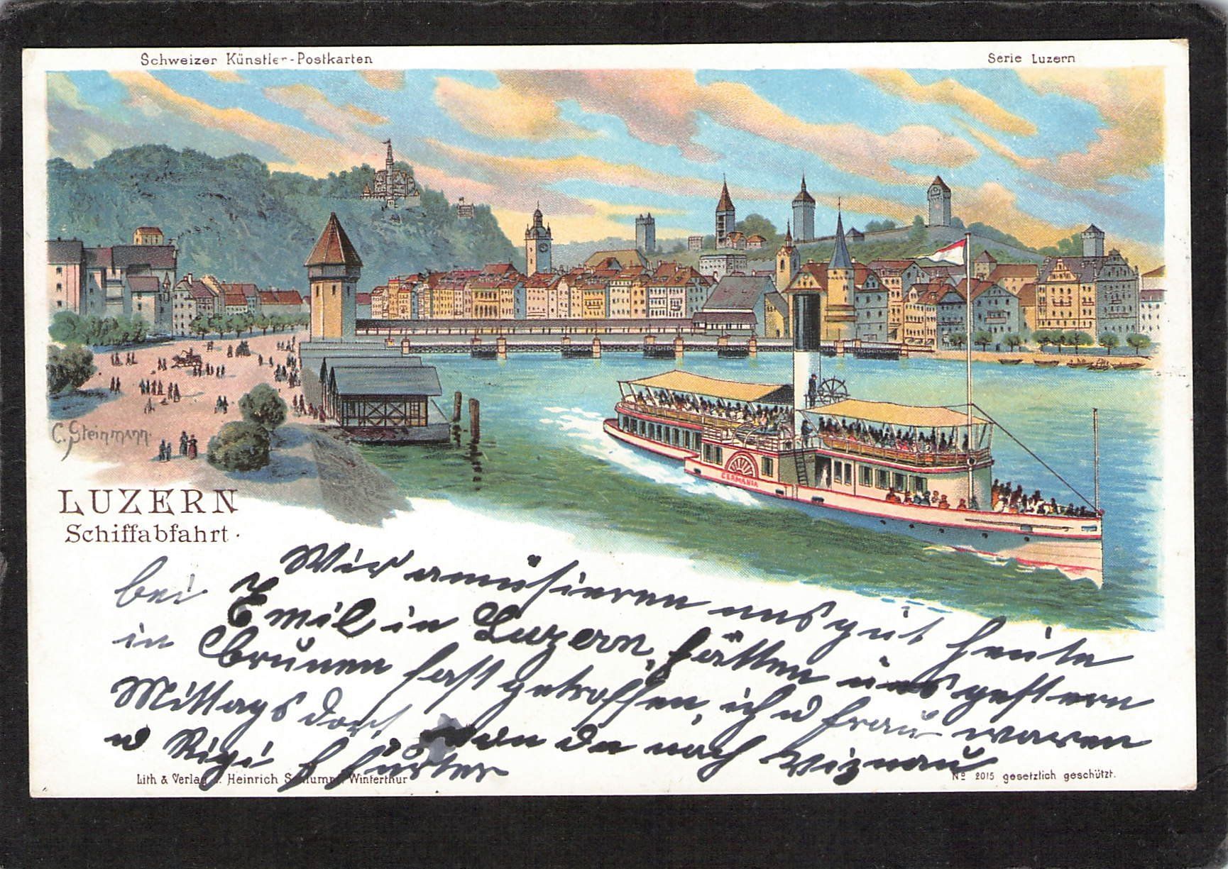 Cartoline postali: Steinmann Lithographie: Luzern , Dampfschiff , gel. 1899 – Usato da Reichenburg venduto da Pipo-67