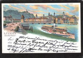 Steinmann Lithographie: Luzern , Dampfschiff , gel. 1899