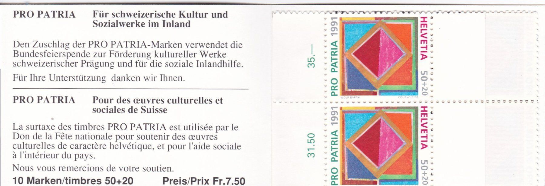 Tutti i francobolli: Postfrisch PP MH 1991 – Usato da Schliern b. Köniz venduto da joni20 1