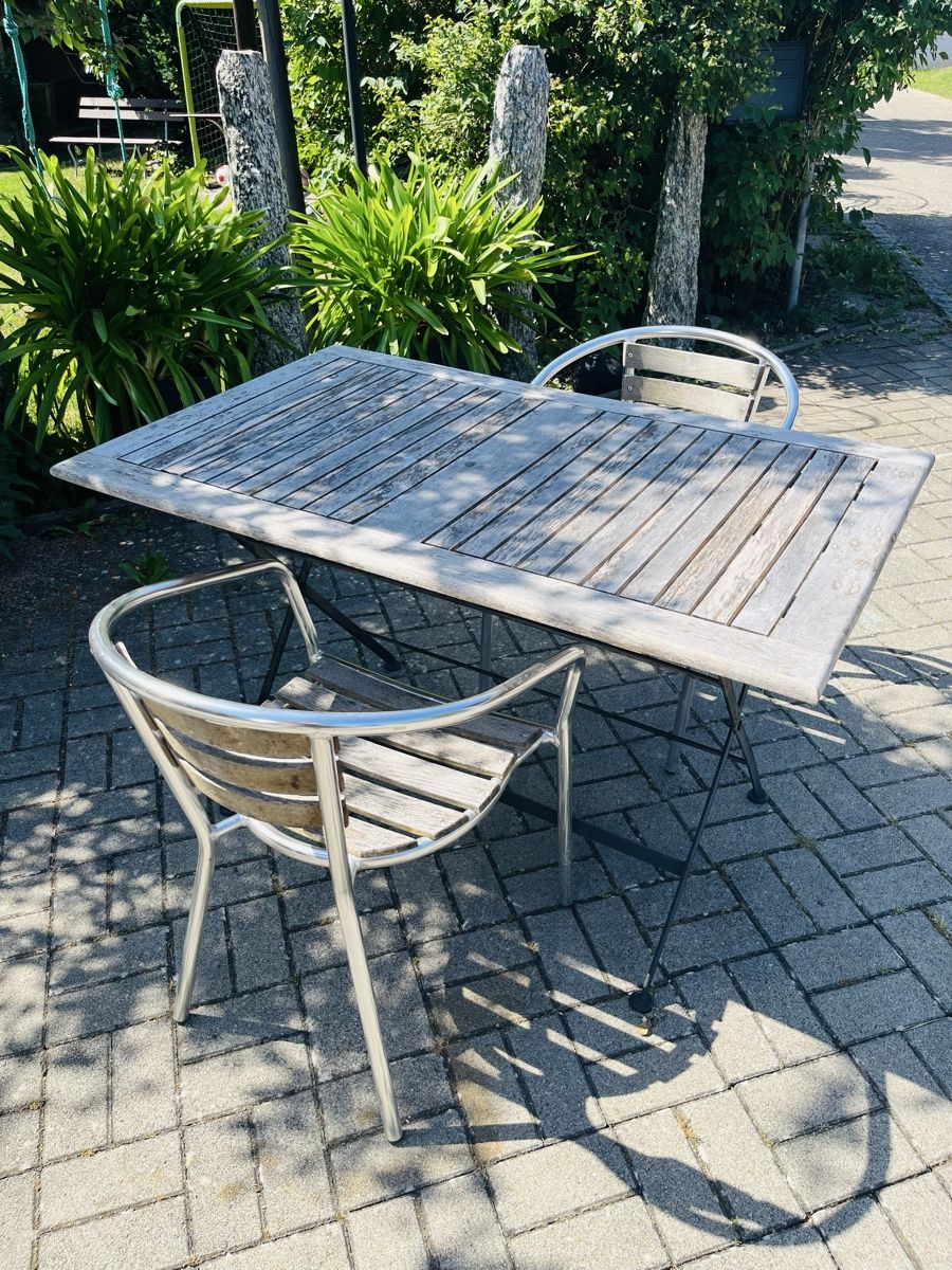 Set di tavolo e panche: Gartentisch mit  2 Stühle Holztisch 150x80 cm – Usato da Heimenhausen venduto da Bufnof 2